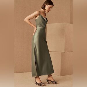 NWT BHLDN Anthropologie Cali Cowl Neck Gown Dress Moss Green Sz 6